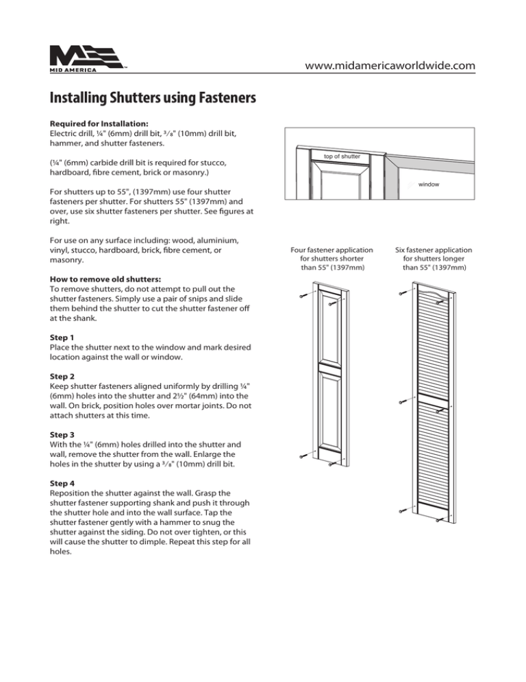 Installing Shutters using Fasteners Mid