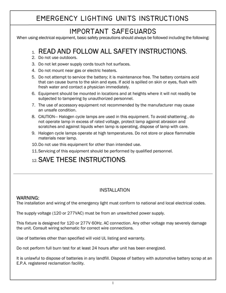 EMERGENCY LIGHTING UNITS INSTRUCTIONS DualLite