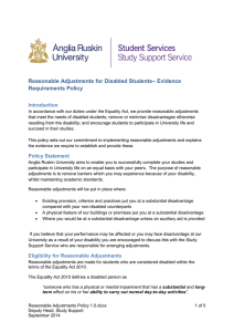 Reasonable Adjustments for Disabled Students– Evidence