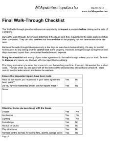Final Walk-Through Checklist - All Aspects Home Inspections for