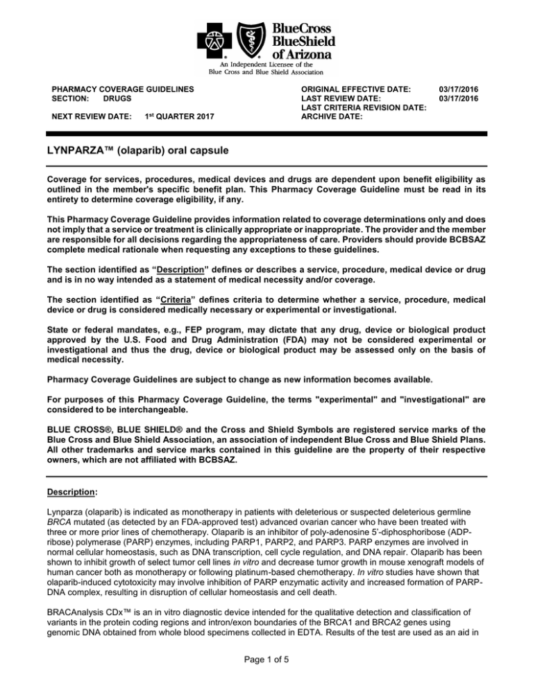 Lynparza Blue Cross Blue Shield of Arizona
