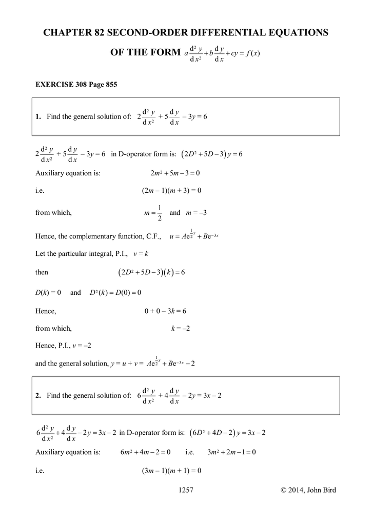 Chapter Second Order Differential Equations Of