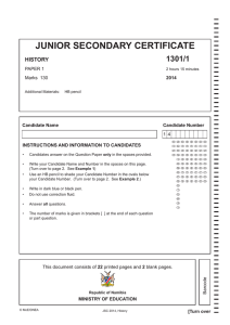 JSC History Exam Paper 2014 - Namibia