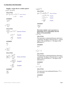 Polynomial Operations Worksheet - Algebra Practice