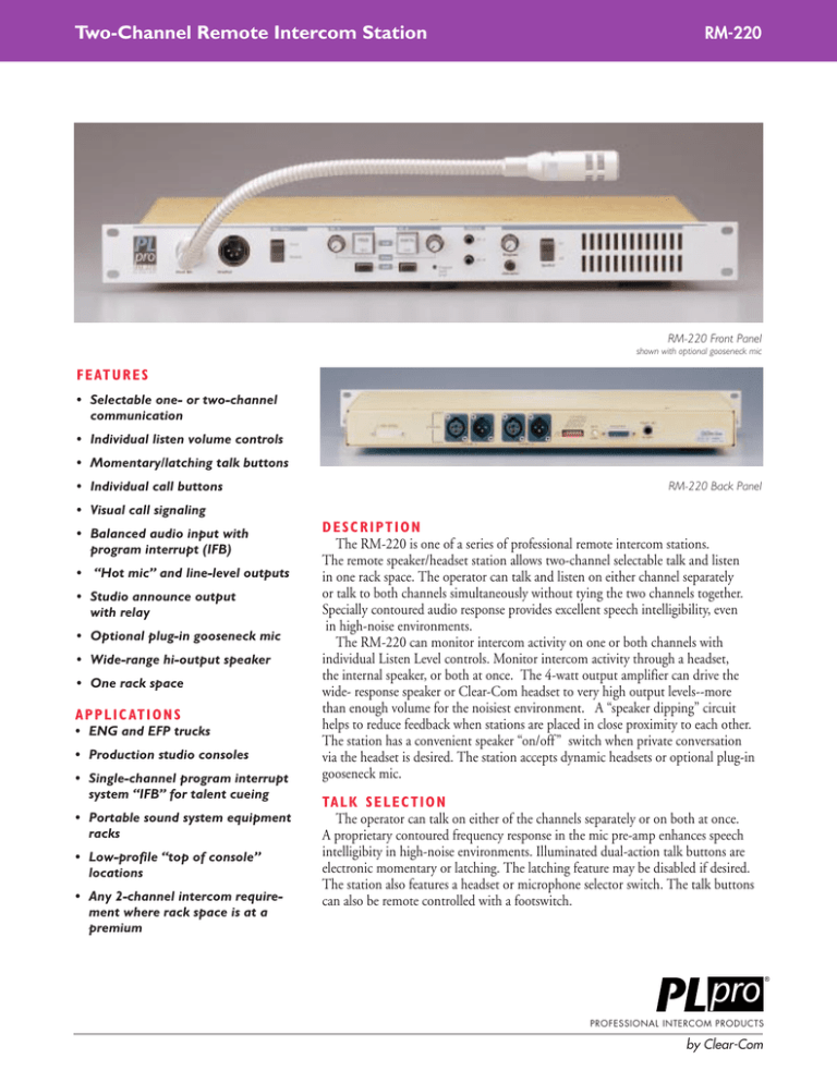 clear-com-rm-220-datasheet