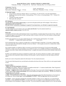 Spring 2015 Physics 112.08 GENERAL PHYSICS I LABORATORY