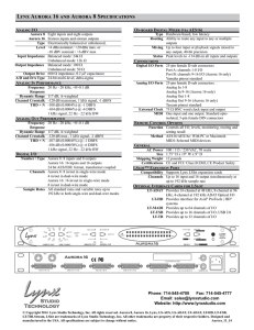 Lynx Aurora 16 and Aurora 8 Specifications