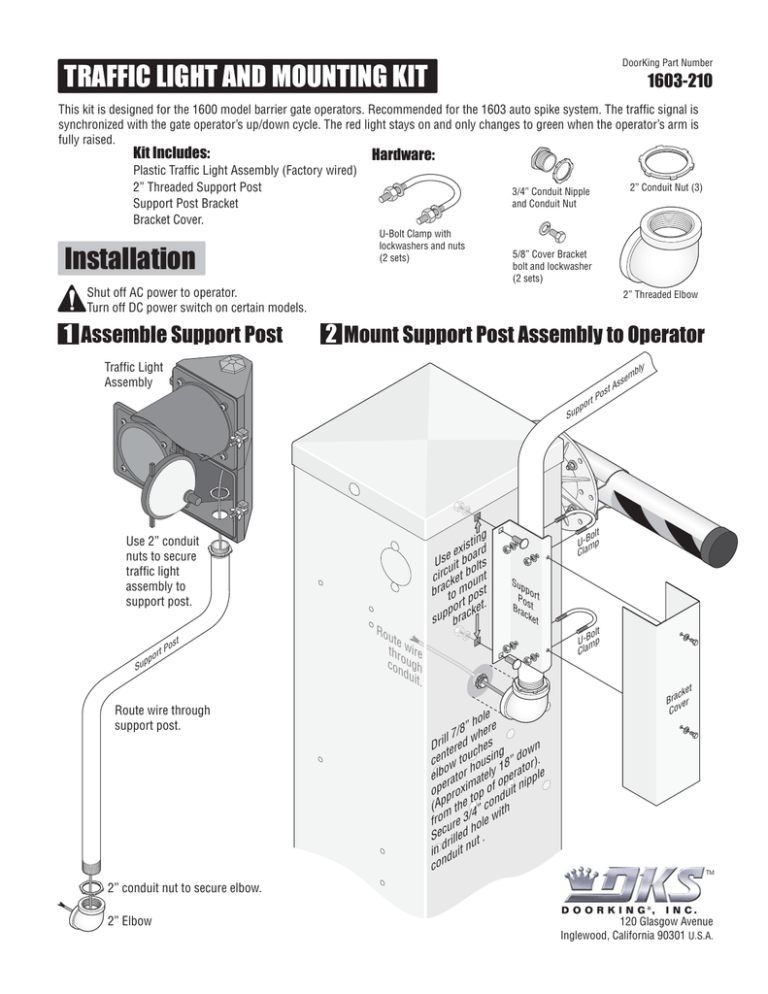 TRAFFIC LIGHT AND MOUNTING KIT Installation