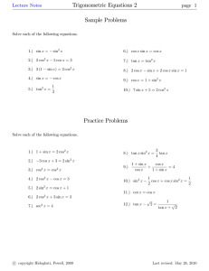 Trigonometric Equations 2 Sample Problems Practice Problems
