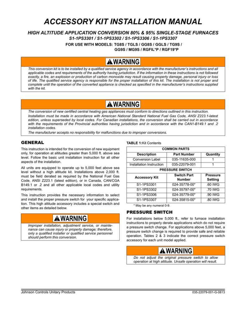 accessory kit installation manual