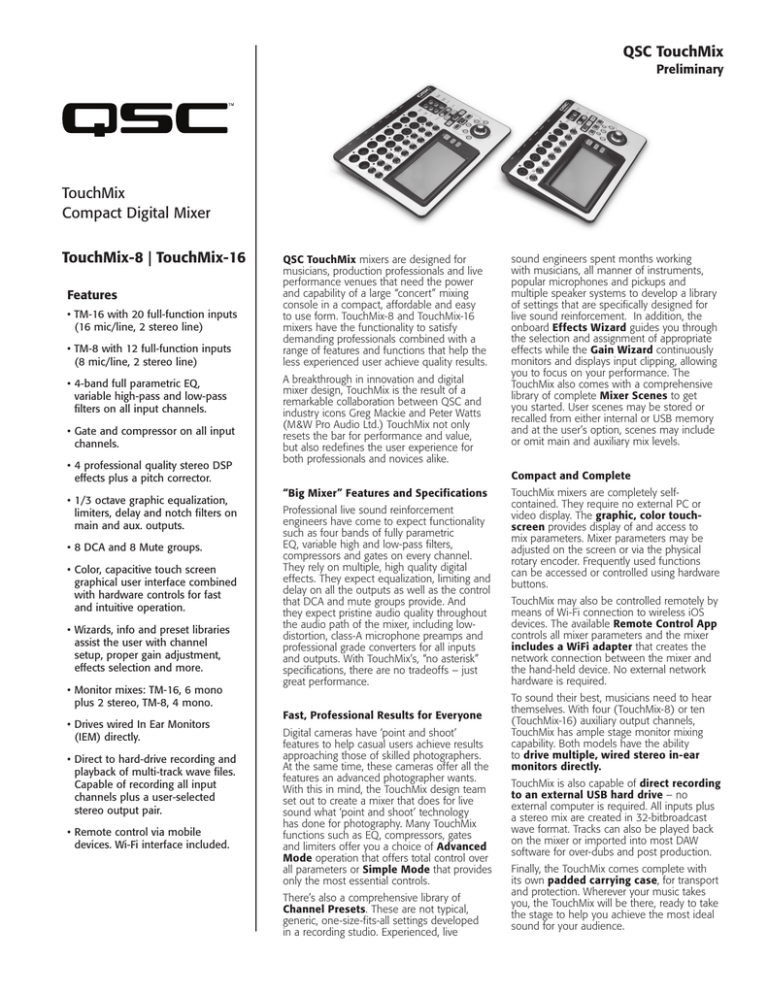 QSC TouchMix16 Specifications