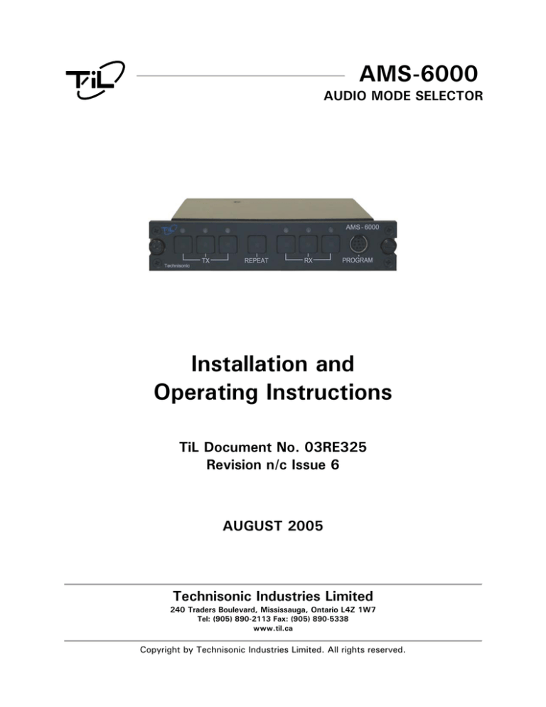 AMS6000 Installation and Operating Instructions