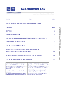 CB Test Certificates Issued in 2001: IECEE Bulletin