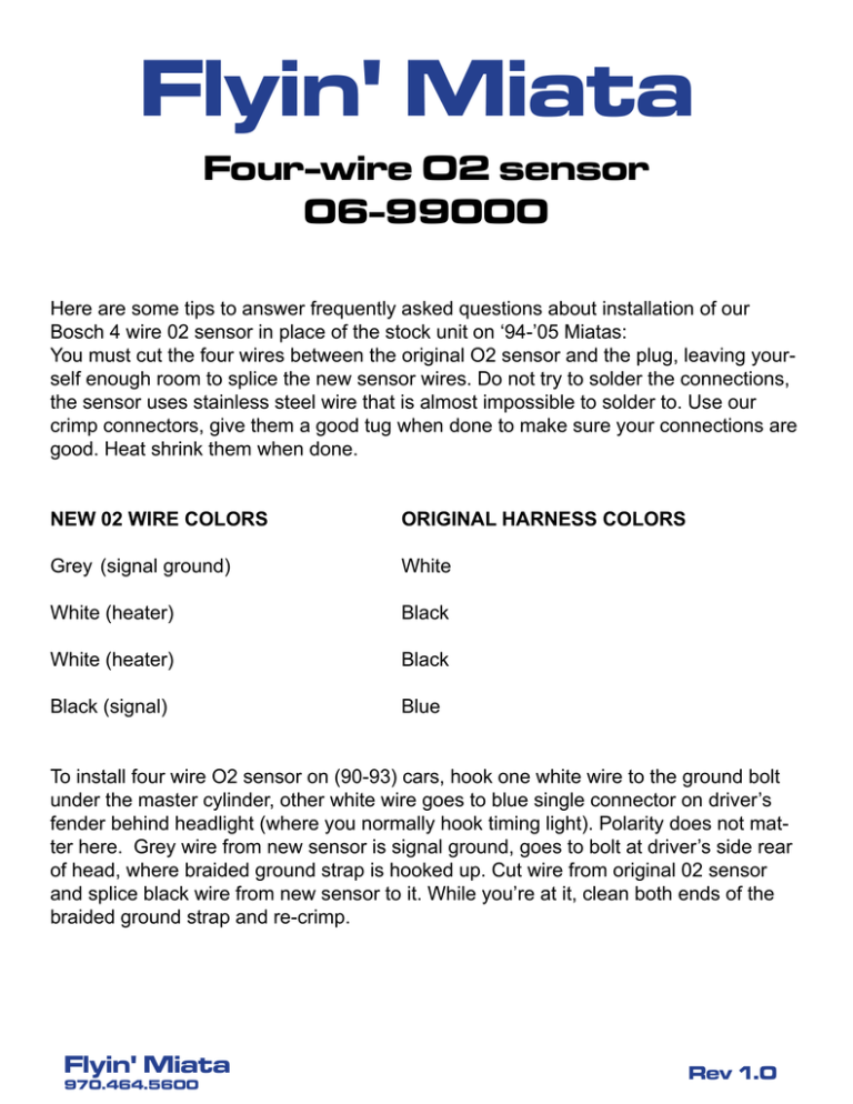 Four wire O2 sensor installation