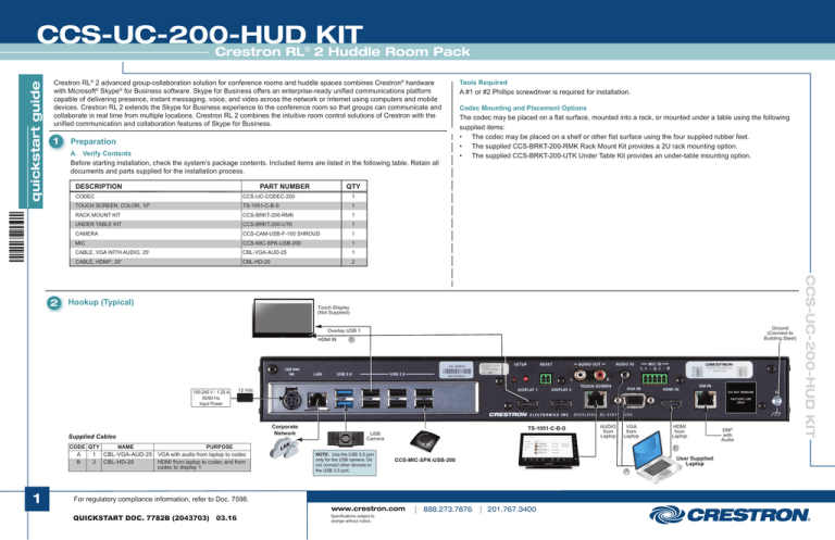 Quickstart Guide: CCS-UC-200-HUD KIT