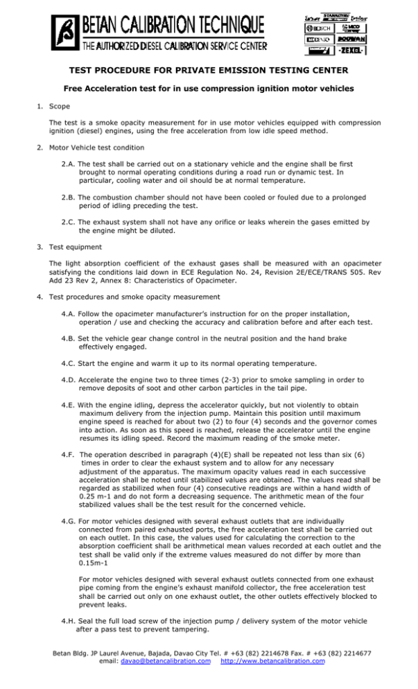 test procedure for private emission testing center