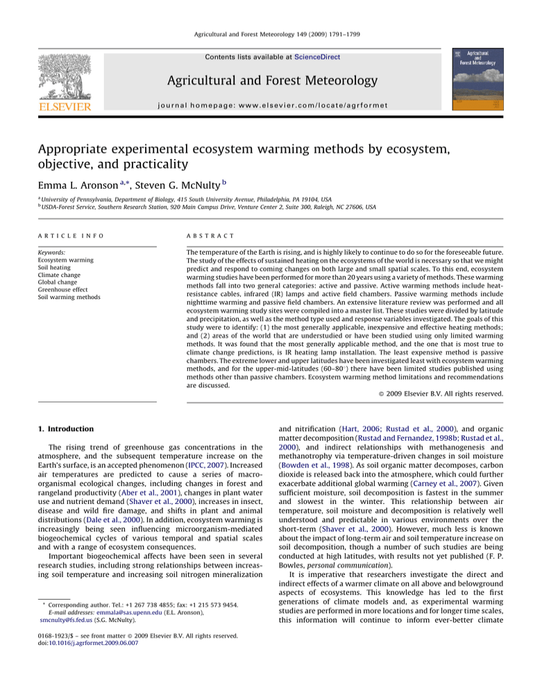 Appropriate Experimental Ecosystem Warming Methods By