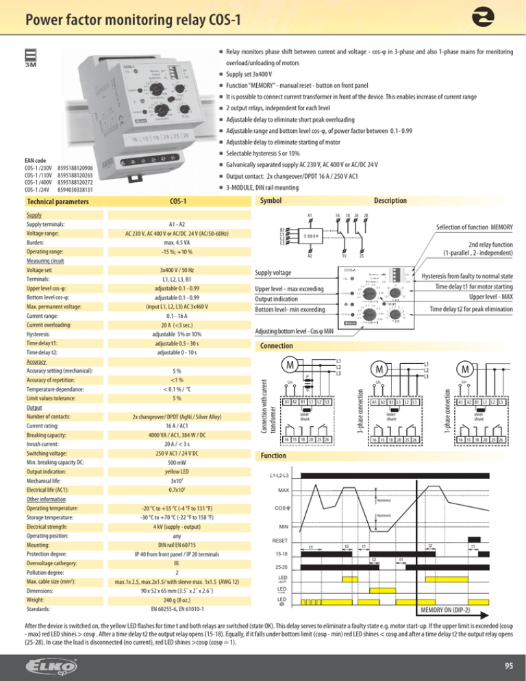 Power factor monitoring relay COS1