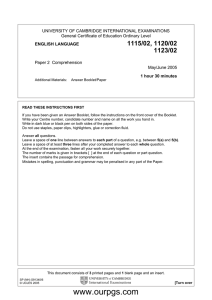 English Language Comprehension Exam Paper - GCE Ordinary Level