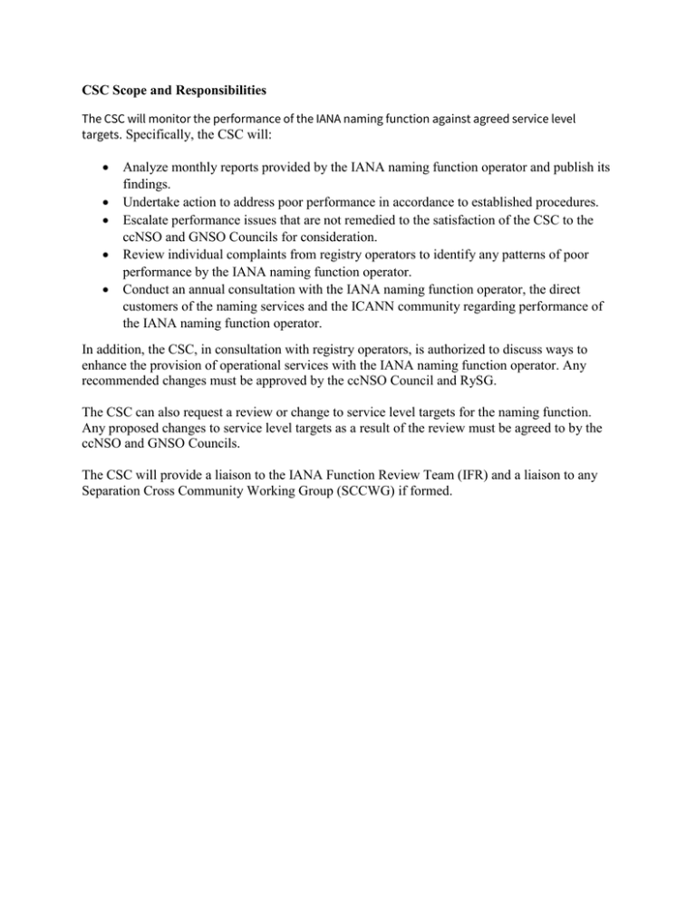 CSC Scope and Responsibilities