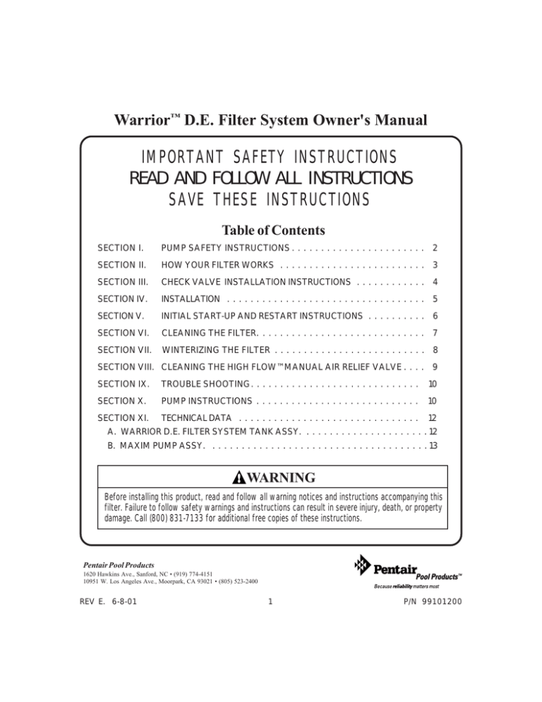 Pentair Warrior Sparco Pool Manual by Pool Software