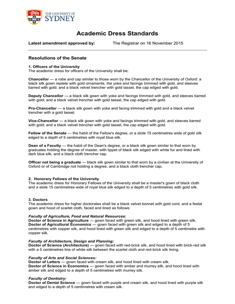 Academic Dress Standards The University of Sydney