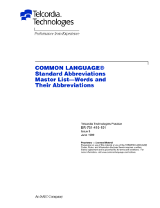 COMMON LANGUAGE Standard Abbreviations Master List