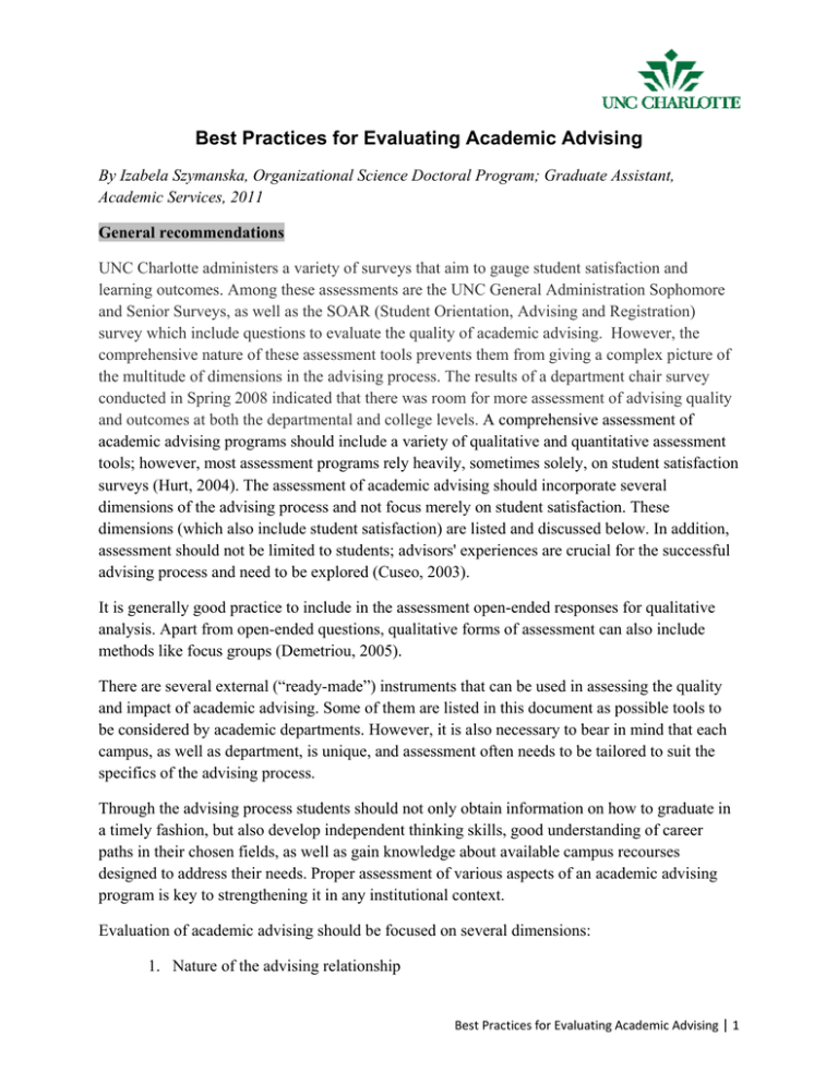 Best Practices For Evaluating Academic Advising