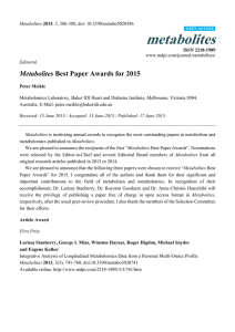 Metabolites Best Paper Awards for 2015