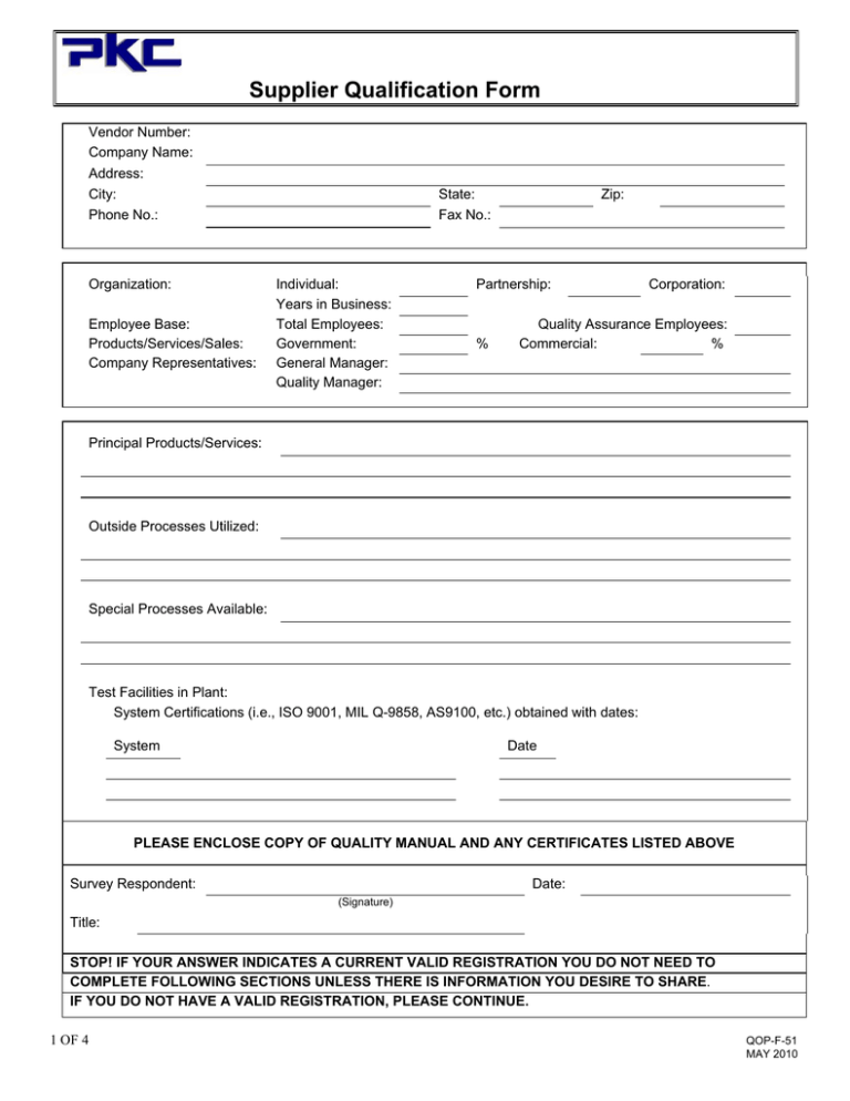 Supplier Qualification Form