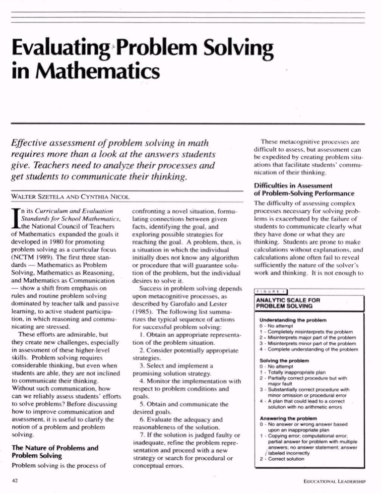 evaluating problem solving in mathematics