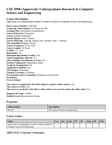 CSE 4998 (Approved): Undergraduate Research in Computer