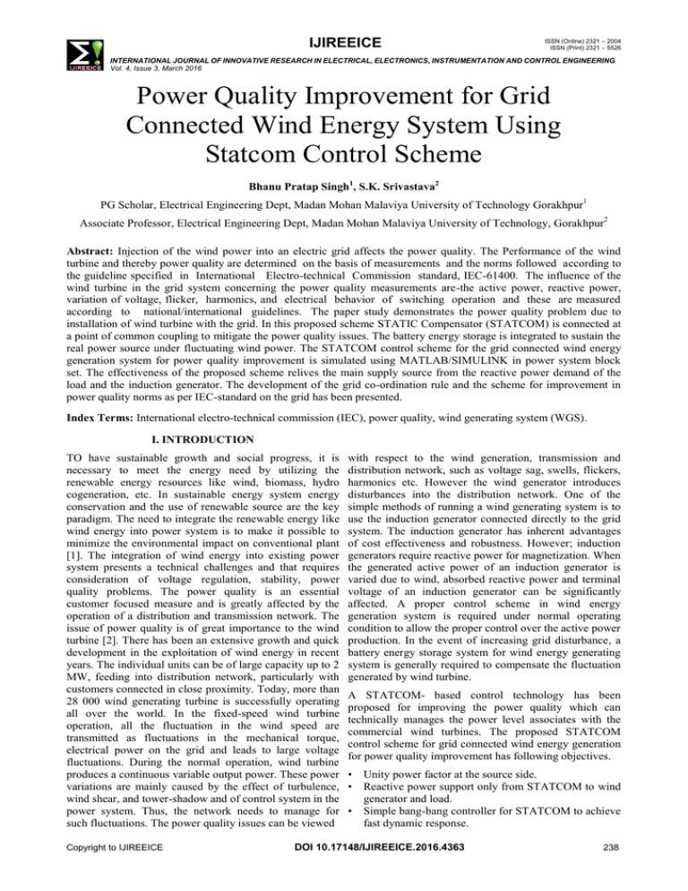 Power Quality Improvement for Grid Connected Wind