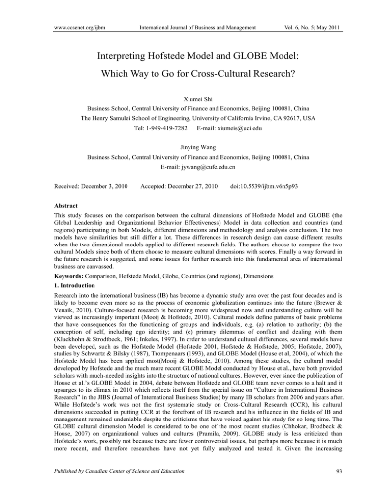 Interpreting Hofstede Model and GLOBE Model: Which Way to Go