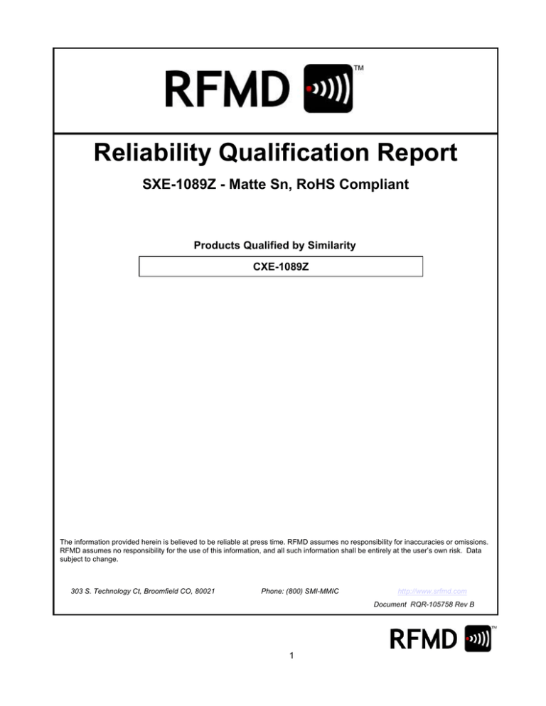 Reliability Qualification Report