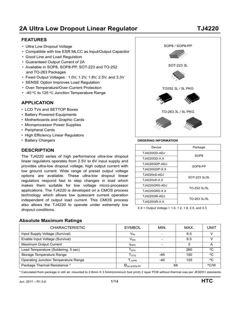 2A Ultra Low Dropout Linear Regulator TJ4220