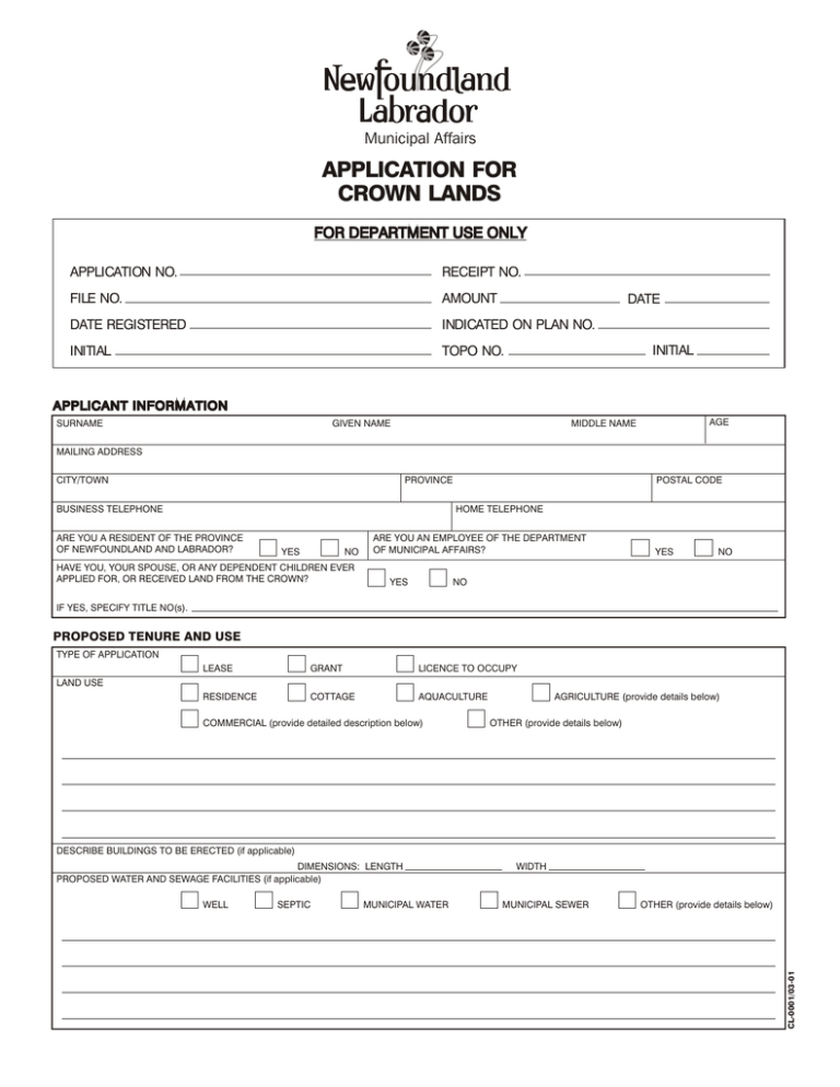 Application for Crown Lands