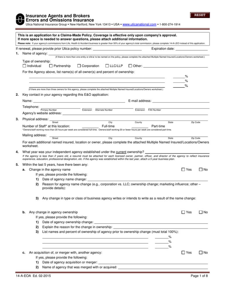 Insurance Agents and Brokers Errors and Omissions Insurance