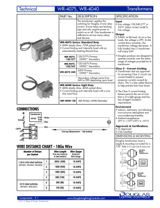 Douglas WR-4075/4040 Transformer Specs | 2-Wire Relay Control