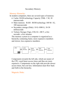 Secondary Memory: Hierarchy & Magnetic Disks