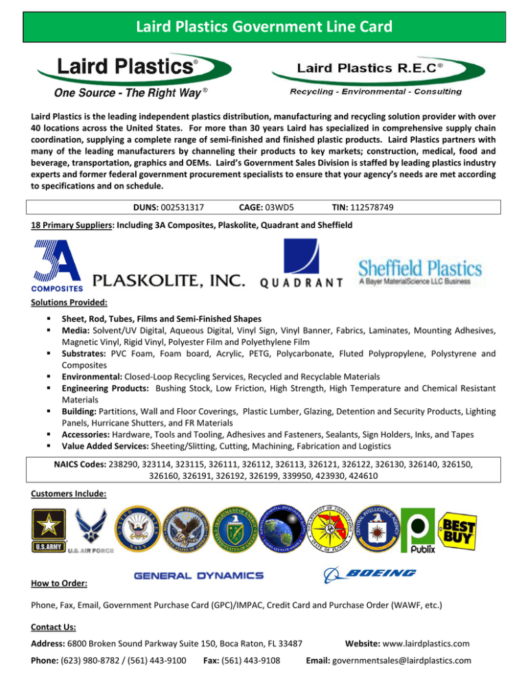 Laird Plastics Government Line Card
