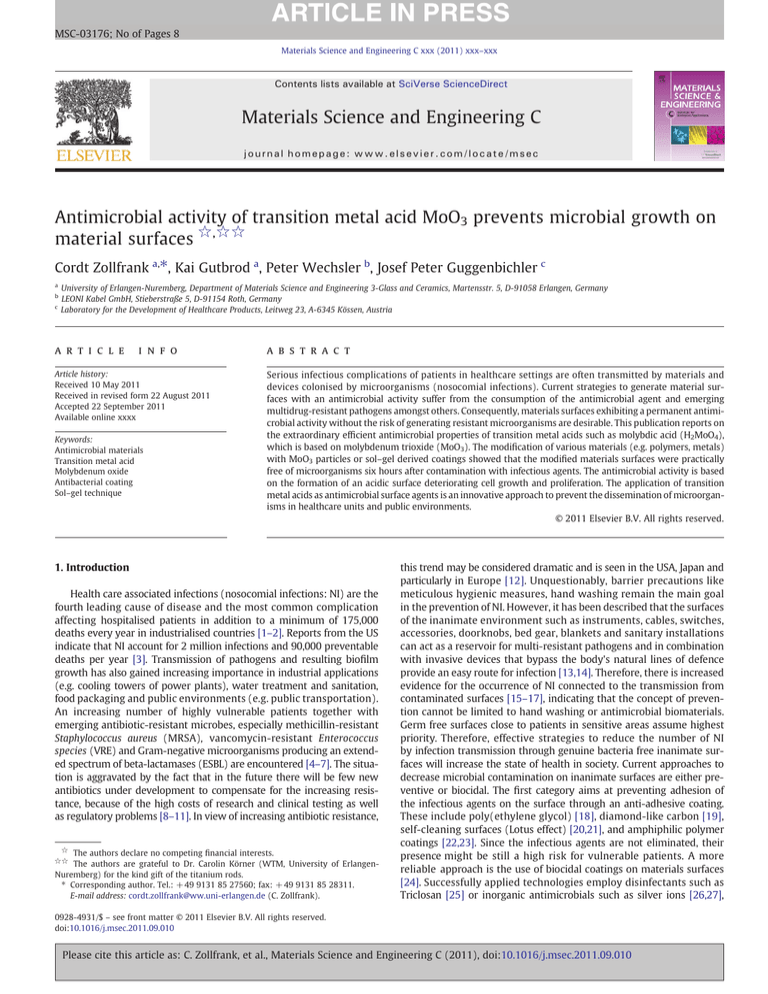 Antimicrobial Activity Of Transition Metal Acid MoO3