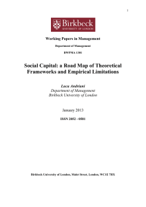Social Capital: a Road Map of Theoretical Frameworks
