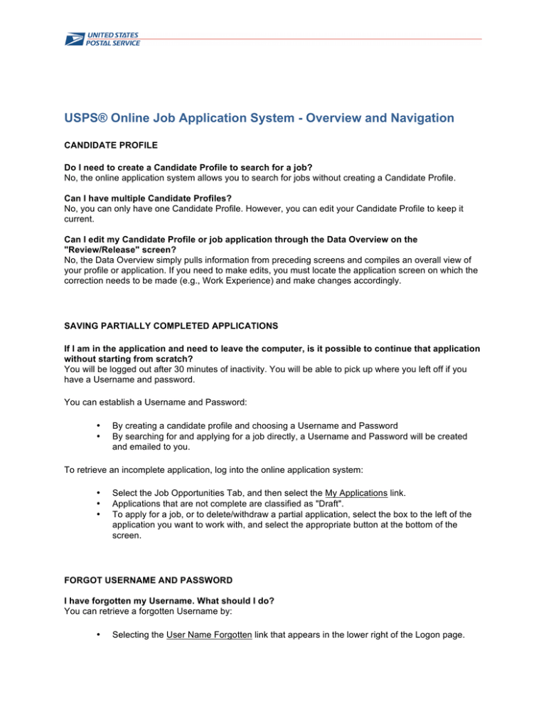 USPS® Online Job Application System Overview