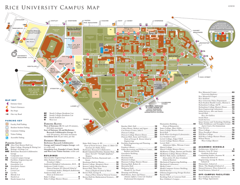 Rice University Parking Map Rice University Campus Map