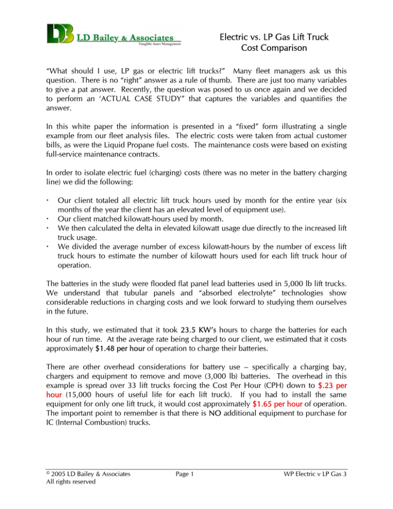 Electric vs. LP Gas Lift Truck Cost Comparison