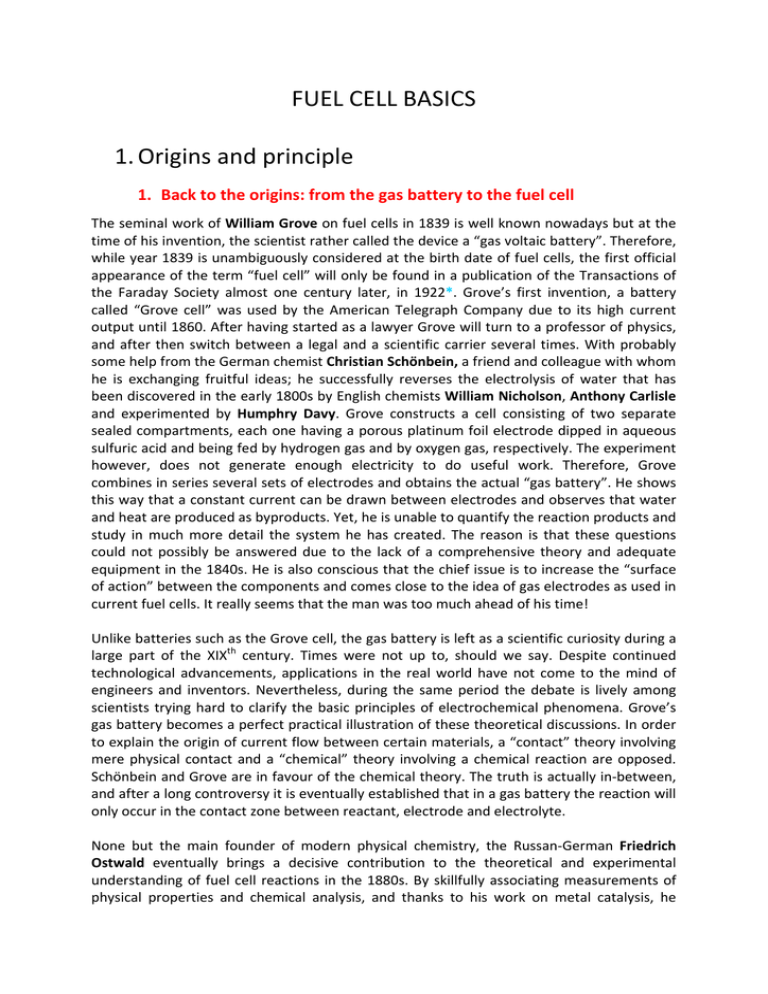 FUEL CELL BASICS 1. Origins and principle