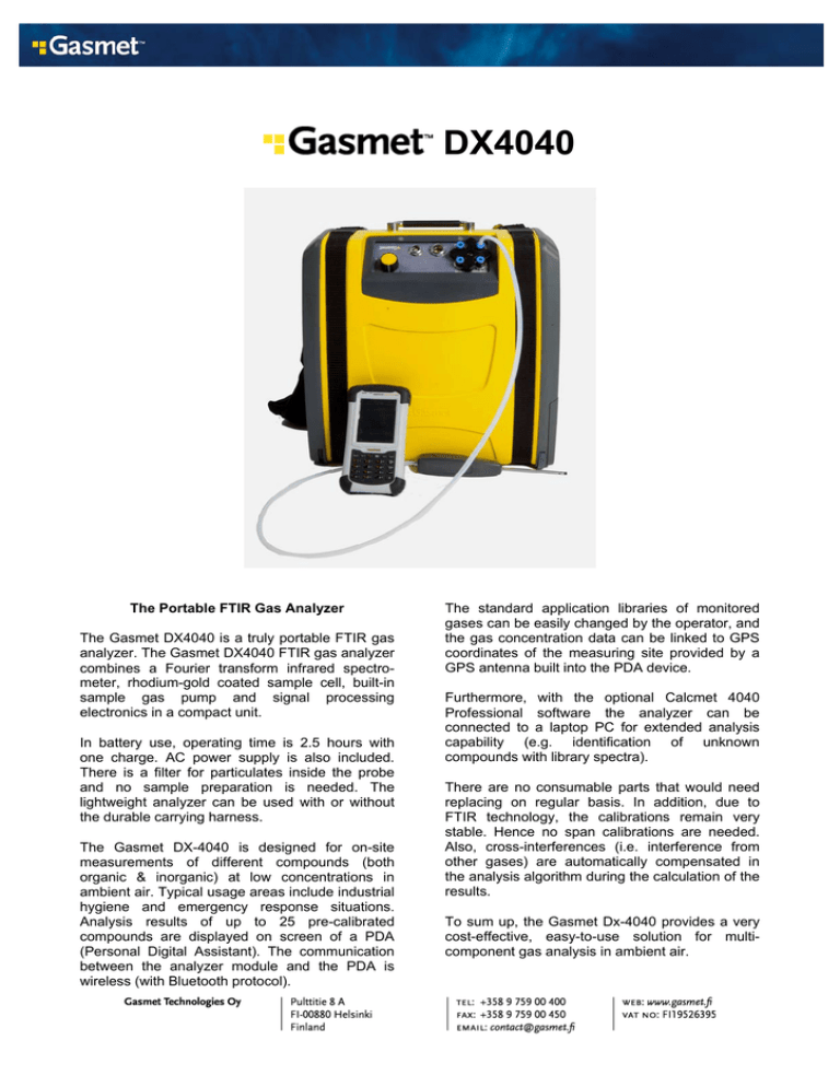 GASMET Dx4040 Technical Data
