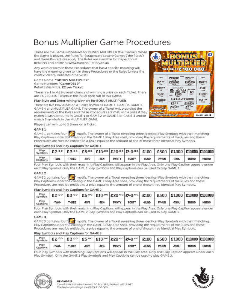 Bonus Multiplier Game Procedures