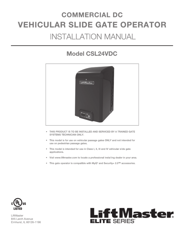 0137011 CSL24VDC Slide Gate Operator Installation Manual